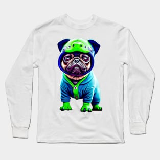 Cute Pug Dinosaur Costume - Adorable Pug in Dino Outfit Long Sleeve T-Shirt